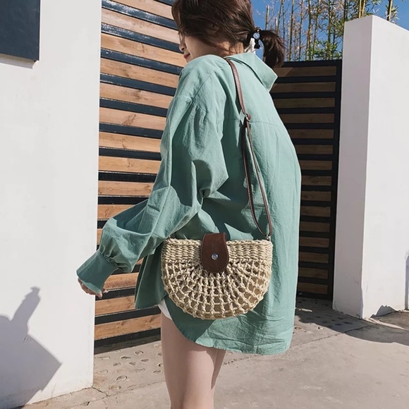 ROME Straw Shoulder Crossbody Weaving Bag Beach - Picture 6 of 8